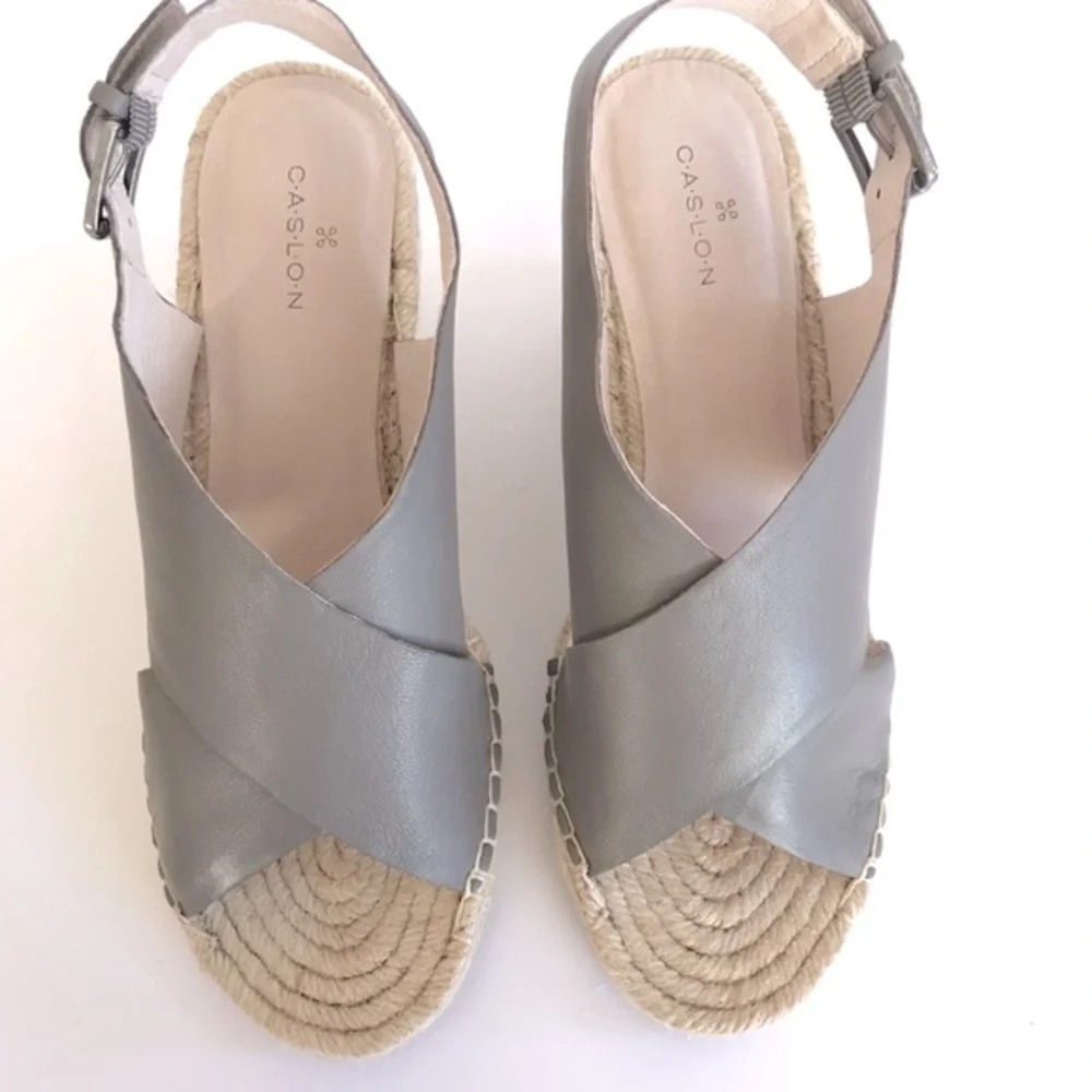 Caslon Suri Leather Crisscross Wedge Espadrille Sandals Gray Purple Size 8.5 NIB